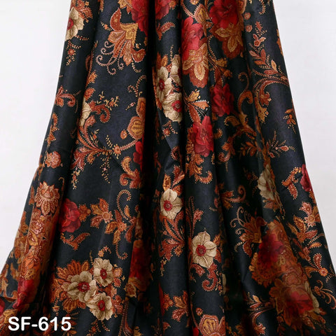 Floral Print Silk Fabric by the Yard: Navy Blue, Orange, Red Habotai Material Party Wedding Dresses Bridesmaid Brides
