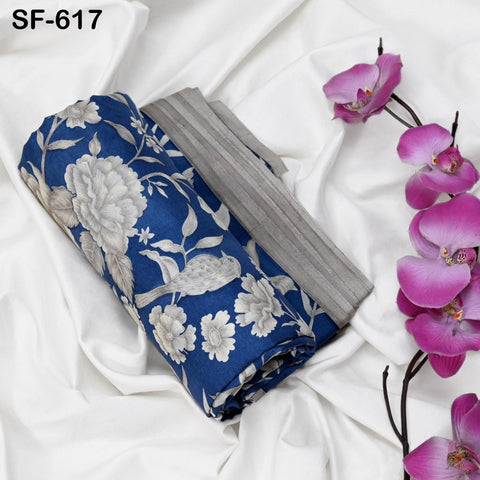 Navy Blue Pure Habotai Printed Silk by the Yard Indian Saree Soft Flowy Fabric Wedding Dress Bridesmaid Costumes Crafting Sewing Scarves