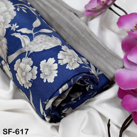 Navy Blue Pure Habotai Printed Silk by the Yard Indian Saree Soft Flowy Fabric Wedding Dress Bridesmaid Costumes Crafting Sewing Scarves