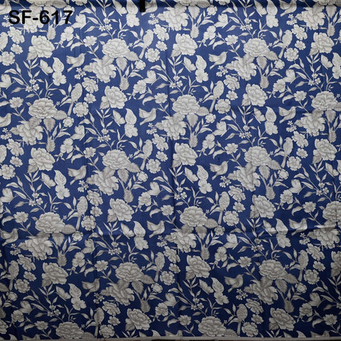 Navy Blue Pure Habotai Printed Silk by the Yard Indian Saree Soft Flowy Fabric Wedding Dress Bridesmaid Costumes Crafting Sewing Scarves