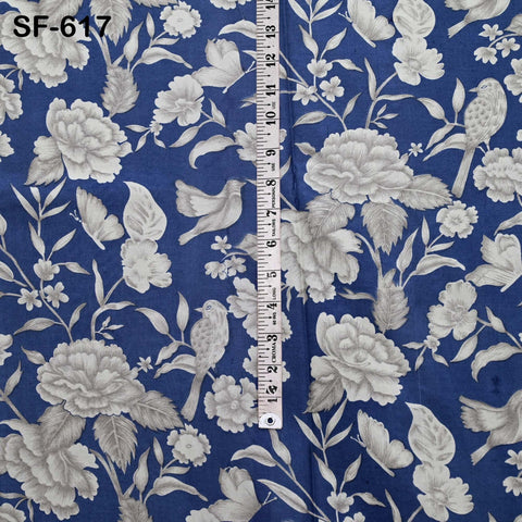 Navy Blue Pure Habotai Printed Silk by the Yard Indian Saree Soft Flowy Fabric Wedding Dress Bridesmaid Costumes Crafting Sewing Scarves