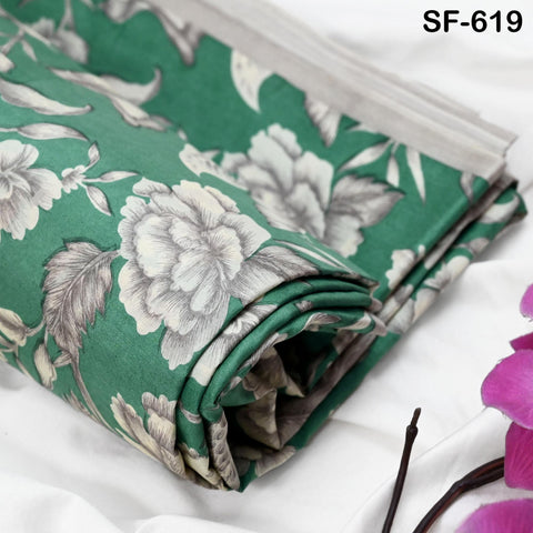 Green Pure Habotai Printed Silk by the Yard Indian Saree Soft Flowy Fabric Wedding Dress Bridesmaid Costumes Crafting Sewing Scarves