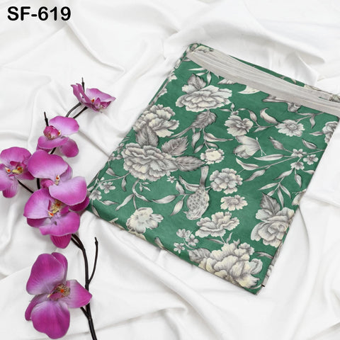 Green Pure Habotai Printed Silk by the Yard Indian Saree Soft Flowy Fabric Wedding Dress Bridesmaid Costumes Crafting Sewing Scarves