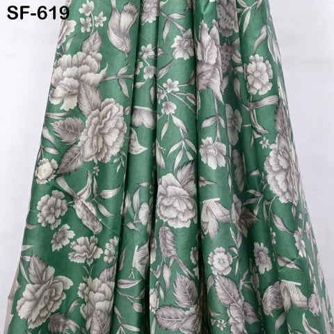 Green Pure Habotai Printed Silk by the Yard Indian Saree Soft Flowy Fabric Wedding Dress Bridesmaid Costumes Crafting Sewing Scarves