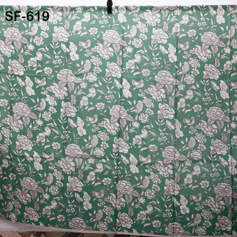 Green Pure Habotai Printed Silk by the Yard Indian Saree Soft Flowy Fabric Wedding Dress Bridesmaid Costumes Crafting Sewing Scarves