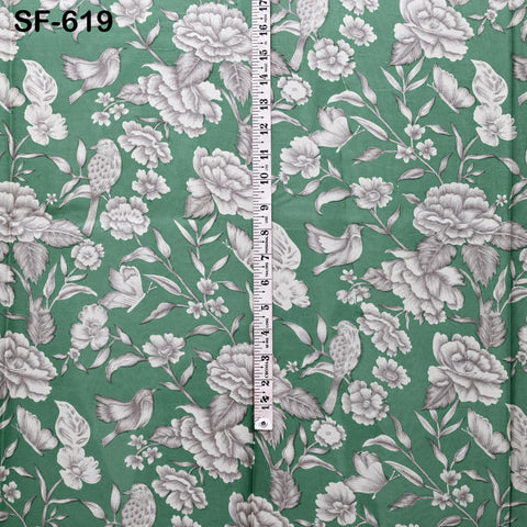 Green Pure Habotai Printed Silk by the Yard Indian Saree Soft Flowy Fabric Wedding Dress Bridesmaid Costumes Crafting Sewing Scarves