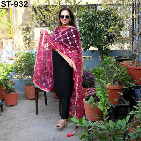 Magenta Net Dupatta for Women/Girl | Embroidered Light Weight Chunni, Traditional Lehenga Wedding/Bridal Veil | Indian Scarf/Stole for Dress