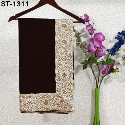 Brown Velvet Shawl Dupatta—Embroidered Floral Border Wrap for Bridal, Partywear & Groom Sherwani