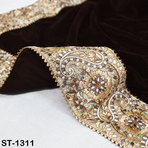 Brown Velvet Shawl Dupatta—Embroidered Floral Border Wrap for Bridal, Partywear & Groom Sherwani