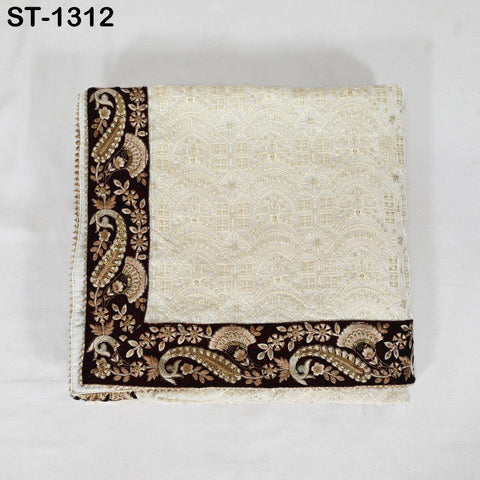 Ivory Velvet Shawl Designer Dupatta Embroidery on edges, Gift Women Indian Embroidered Chunni Bridal Veil Lehenga Festival Punjabi Wedding