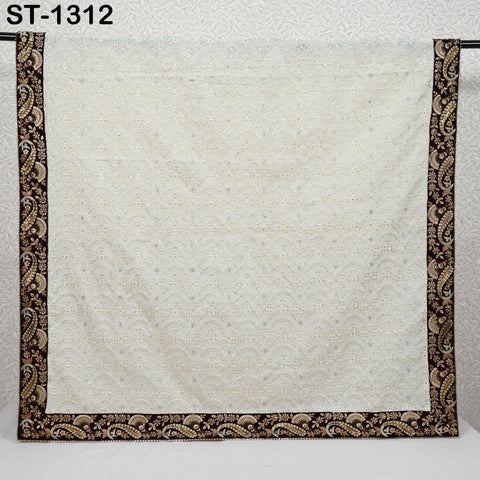 Ivory Velvet Shawl Designer Dupatta Embroidery on edges, Gift Women Indian Embroidered Chunni Bridal Veil Lehenga Festival Punjabi Wedding