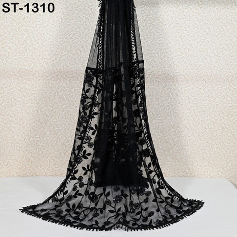 Black Indian Wedding Dupatta Embroidered Net Long Dupatta Chuni Bridal Veil Lehenga Embroidery Stoles Punjabi Dress Chunni Head Scarf Women