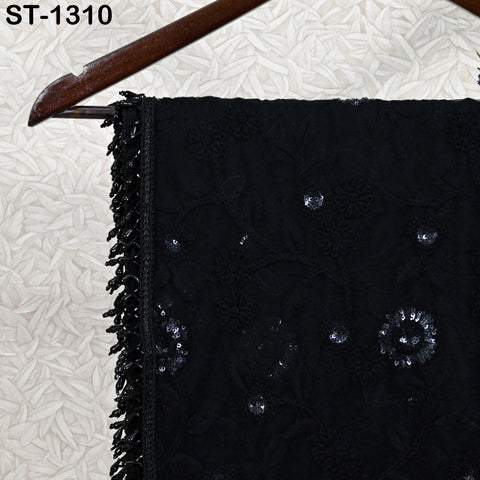 Black Indian Wedding Dupatta Embroidered Net Long Dupatta Chuni Bridal Veil Lehenga Embroidery Stoles Punjabi Dress Chunni Head Scarf Women