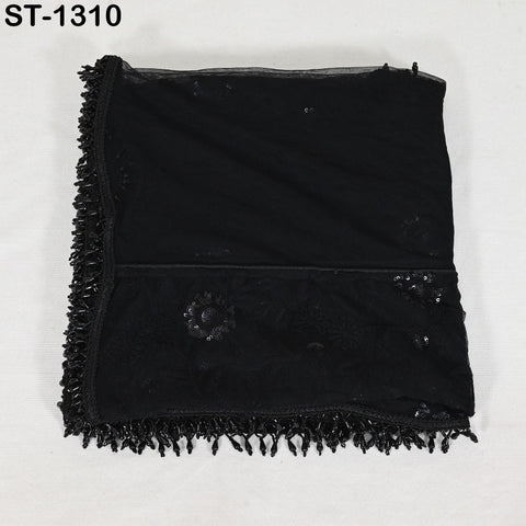 Black Indian Wedding Dupatta Embroidered Net Long Dupatta Chuni Bridal Veil Lehenga Embroidery Stoles Punjabi Dress Chunni Head Scarf Women