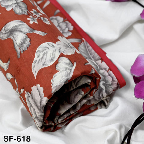 Brick Red Pure Habotai Printed Silk by the Yard Indian Saree Soft Flowy Fabric Wedding Dress Bridesmaid Costumes Crafting Sewing Scarves