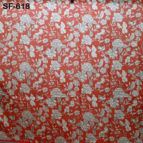 Brick Red Pure Habotai Printed Silk by the Yard Indian Saree Soft Flowy Fabric Wedding Dress Bridesmaid Costumes Crafting Sewing Scarves