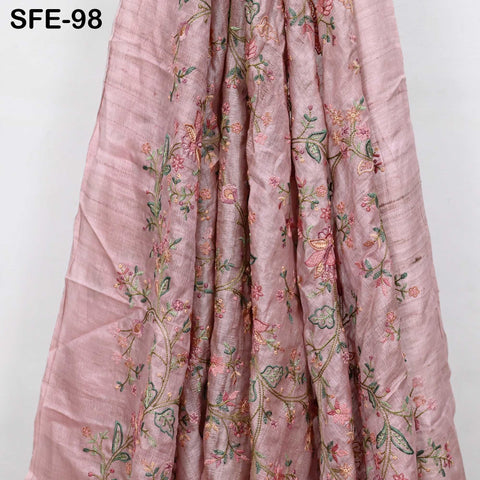 Pure Tussar Silk Embroidery Fabric by the yard Indian Embroidered Raw Silk Wild Natural Handmade Peace Silk Tussah Dresses Material Costumes