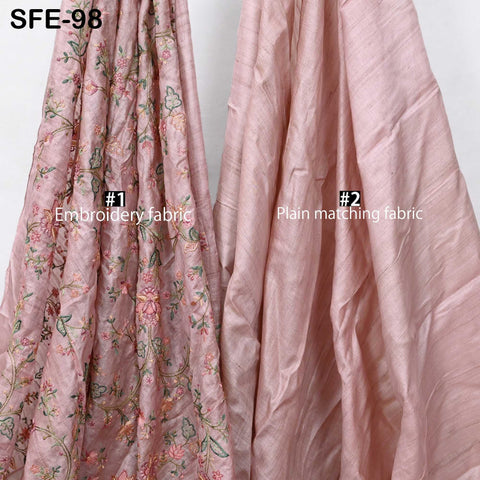 Pure Tussar Silk Embroidery Fabric by the yard Indian Embroidered Raw Silk Wild Natural Handmade Peace Silk Tussah Dresses Material Costumes
