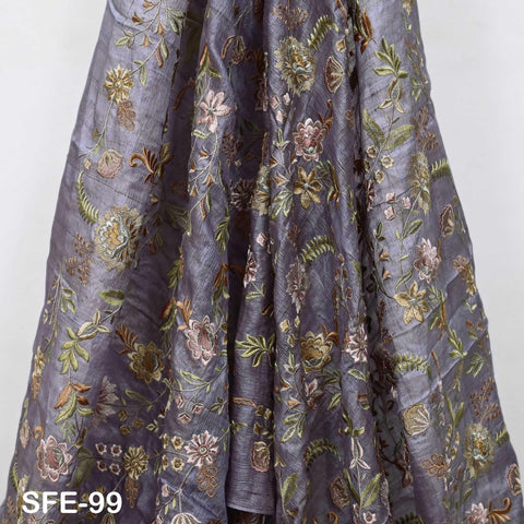 Pure Tussar Silk Embroidered Fabric by yard Indian Grey Embroidery Raw Silk Wild Natural Handmade Peace Silk Tussah Dress Material