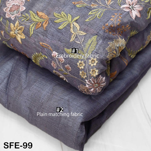 Pure Tussar Silk Embroidered Fabric by yard Indian Grey Embroidery Raw Silk Wild Natural Handmade Peace Silk Tussah Dress Material