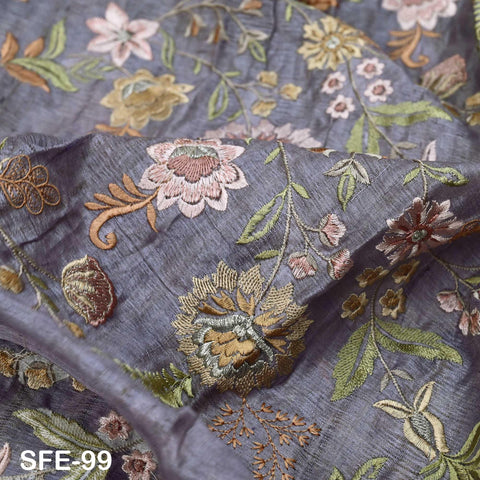 Pure Tussar Silk Embroidered Fabric by yard Indian Grey Embroidery Raw Silk Wild Natural Handmade Peace Silk Tussah Dress Material