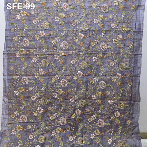Pure Tussar Silk Embroidered Fabric by yard Indian Grey Embroidery Raw Silk Wild Natural Handmade Peace Silk Tussah Dress Material