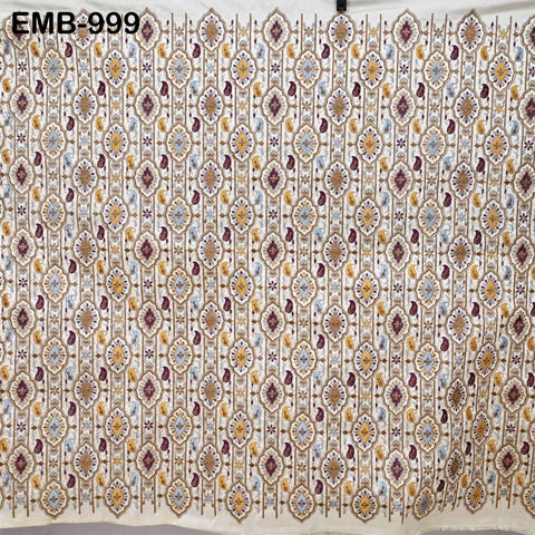 Off White Embroidery Fabric by the yard Sewing DIY Crafting Embroidered Textiles Costumes Regency Reticules Victorian Handbags Junk Journals