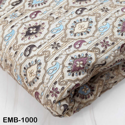 Off White Embroidery Fabric by the yard Sewing DIY Crafting Embroidered Textiles Costumes Regency Reticules Victorian Handbags Junk Journals
