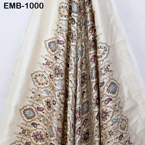 Off White Embroidery Fabric by the yard Sewing DIY Crafting Embroidered Textiles Costumes Regency Reticules Victorian Handbags Junk Journals