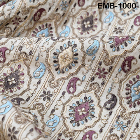 Off White Embroidery Fabric by the yard Sewing DIY Crafting Embroidered Textiles Costumes Regency Reticules Victorian Handbags Junk Journals