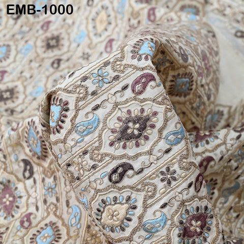 Off White Embroidery Fabric by the yard Sewing DIY Crafting Embroidered Textiles Costumes Regency Reticules Victorian Handbags Junk Journals