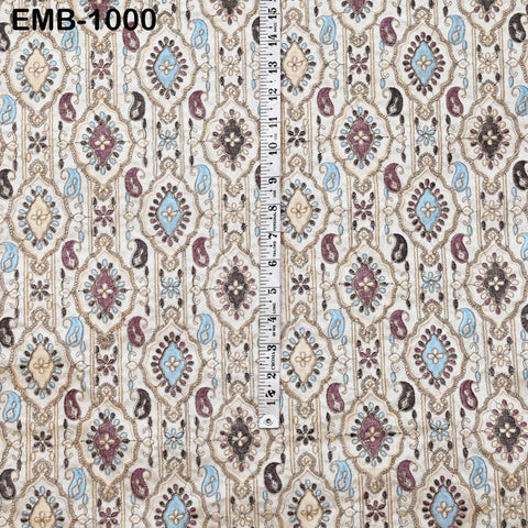 Off White Embroidery Fabric by the yard Sewing DIY Crafting Embroidered Textiles Costumes Regency Reticules Victorian Handbags Junk Journals