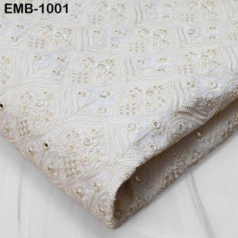 Ivory Embroidered Fabric by the Yard Embroidery Wedding Dresses Theatrical Historical Regency Reticules, Victorian Handbags Junk Journals