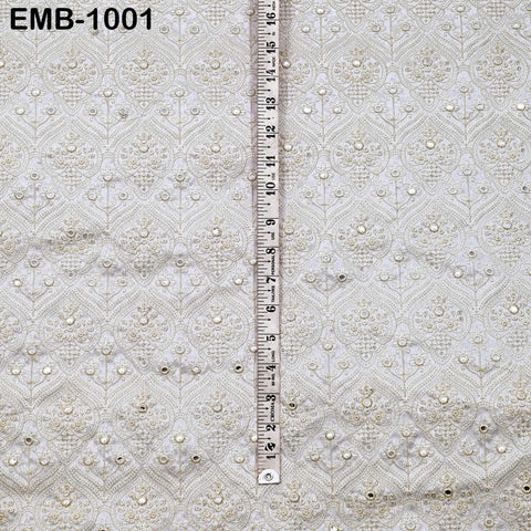 Ivory Embroidered Fabric by the Yard Embroidery Wedding Dresses Theatrical Historical Regency Reticules, Victorian Handbags Junk Journals
