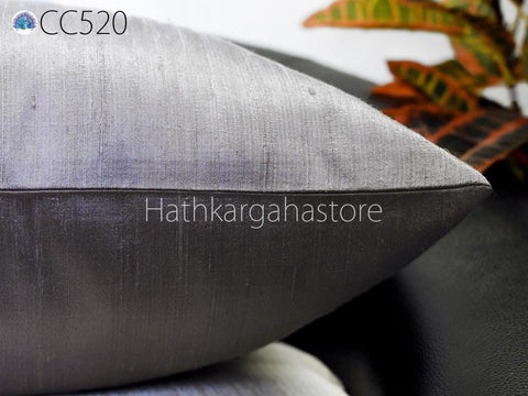 Steel Grey Silk Pillow Cover Square Size : Luxury Dupioni Cushion, Handmade Throw Pillowcase