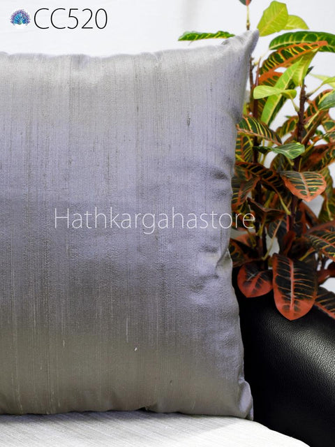 Steel Grey Silk Pillow Cover Square Size : Luxury Dupioni Cushion, Handmade Throw Pillowcase