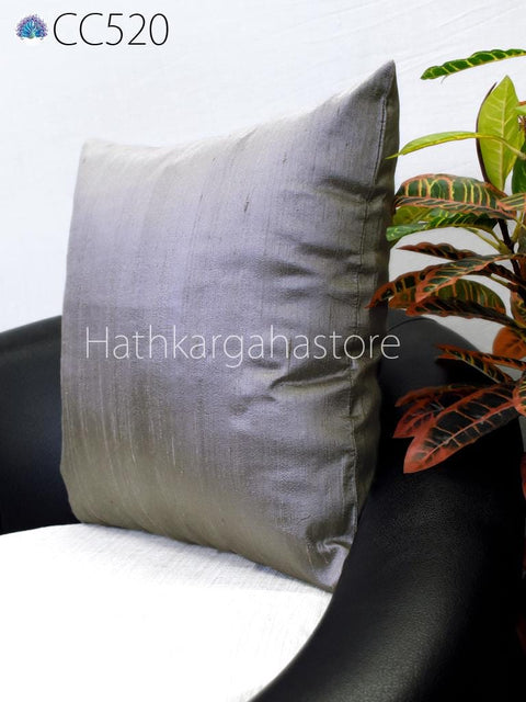 Steel Grey Silk Pillow Cover Square Size : Luxury Dupioni Cushion, Handmade Throw Pillowcase