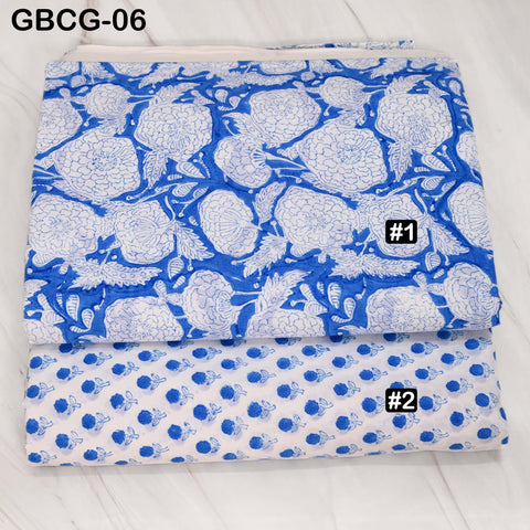 Block-Printed Floral Cotton Fabric, Summer Dress, Sleepwear Pajamas Sewing Material by the Yard, White and Blue