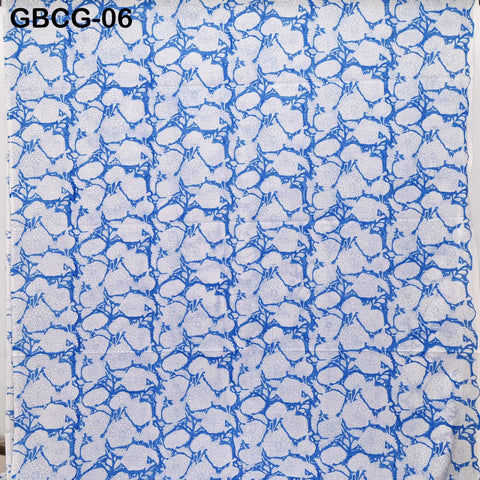 Block-Printed Floral Cotton Fabric, Summer Dress, Sleepwear Pajamas Sewing Material by the Yard, White and Blue