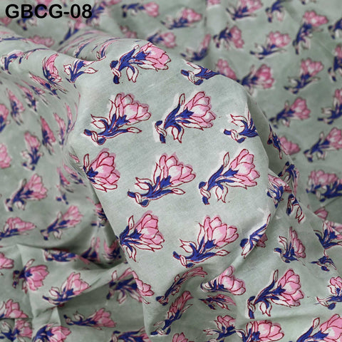 Block-Printed Floral Cotton Fabric, Summer Dress, Sleepwear Pajamas Sewing Material by the Yard, Black and Beige