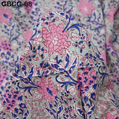 Block-Printed Floral Cotton Fabric, Summer Dress, Sleepwear Pajamas Sewing Material by the Yard, Black and Beige