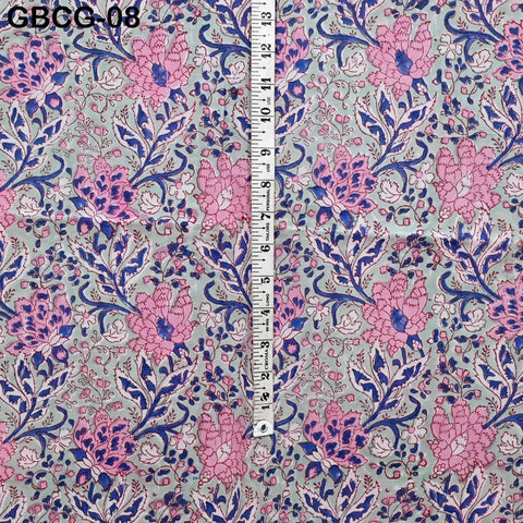 Block-Printed Floral Cotton Fabric, Summer Dress, Sleepwear Pajamas Sewing Material by the Yard, Black and Beige