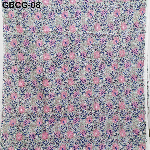 Block-Printed Floral Cotton Fabric, Summer Dress, Sleepwear Pajamas Sewing Material by the Yard, Black and Beige