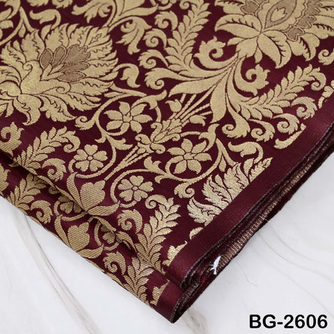 Burgundy Gold Brocade Fabric by the Yard Indian Banarasi Winter Wedding Dress Brides Mother Knee Length Coat Theatrical Historic Costumes