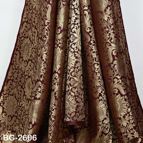 Burgundy Gold Brocade Fabric by the Yard Indian Banarasi Winter Wedding Dress Brides Mother Knee Length Coat Theatrical Historic Costumes