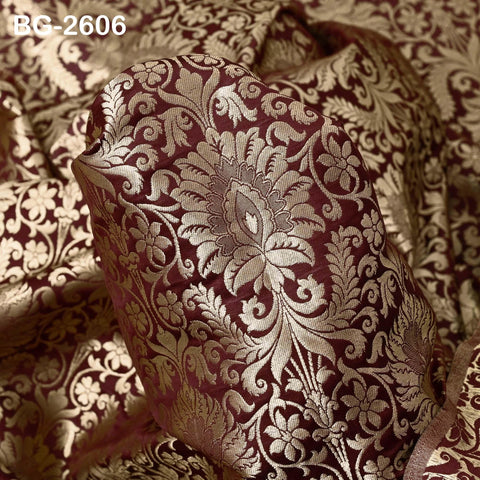 Burgundy Gold Brocade Fabric by the Yard Indian Banarasi Winter Wedding Dress Brides Mother Knee Length Coat Theatrical Historic Costumes