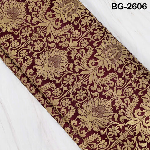 Burgundy Gold Brocade Fabric by the Yard Indian Banarasi Winter Wedding Dress Brides Mother Knee Length Coat Theatrical Historic Costumes
