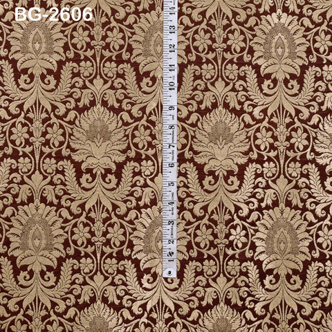 Burgundy Gold Brocade Fabric by the Yard Indian Banarasi Winter Wedding Dress Brides Mother Knee Length Coat Theatrical Historic Costumes