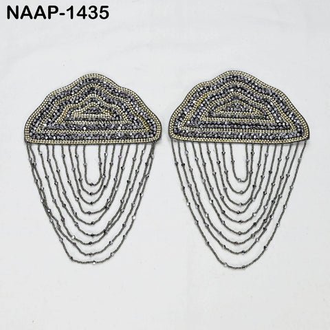 1 Pair Beaded Tassel Shoulder Patches: Black Epaulet Appliqués