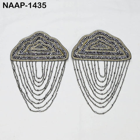 1 Pair Beaded Tassel Shoulder Patches: Black Epaulet Appliqués